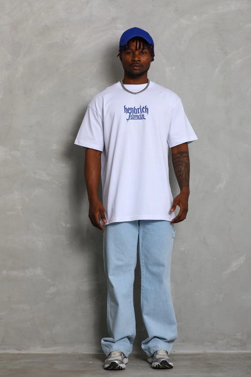 Oversize Baskılı Bisiklet Yaka T-Shirt - Beyaz -