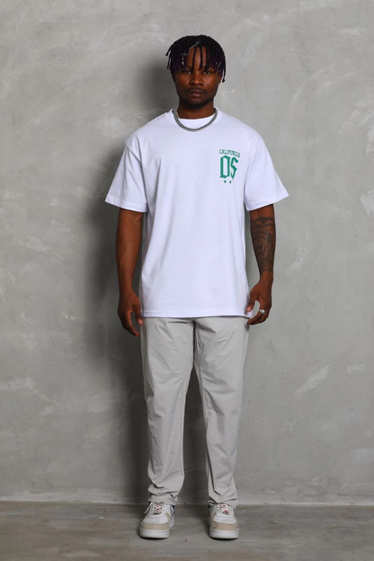 Oversize Baskılı Bisiklet Yaka T-Shirt - Beyaz -