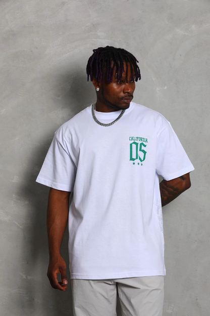 Oversize Baskılı Bisiklet Yaka T-Shirt - Beyaz -