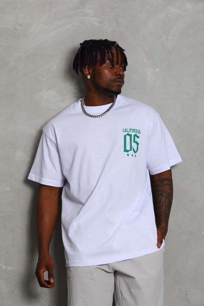 Oversize Baskılı Bisiklet Yaka T-Shirt - Beyaz -