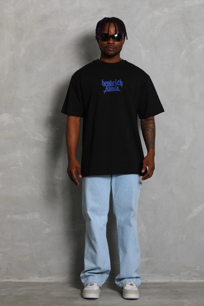 Oversize Baskılı Bisiklet Yaka T-Shirt - Siyah -