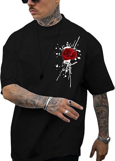 Bisiklet Yaka Kısa Kol Baskılı T-shirt - Siyah -