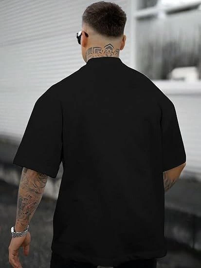 Bisiklet Yaka Kısa Kol Baskılı T-shirt - Siyah -