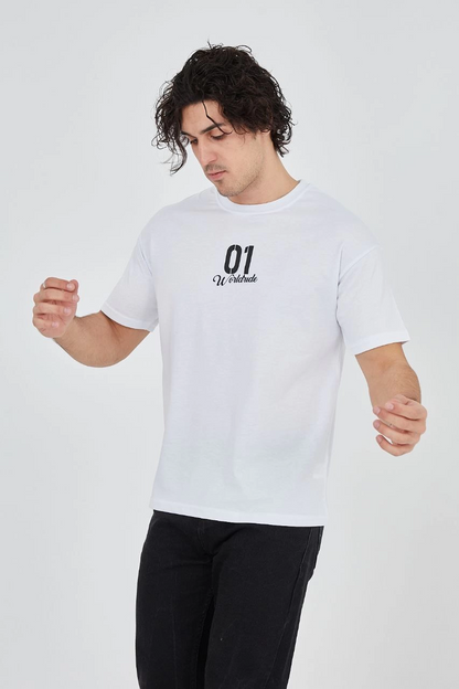 Bisiklet Yakalı Baskılı T-Shirt - Beyaz