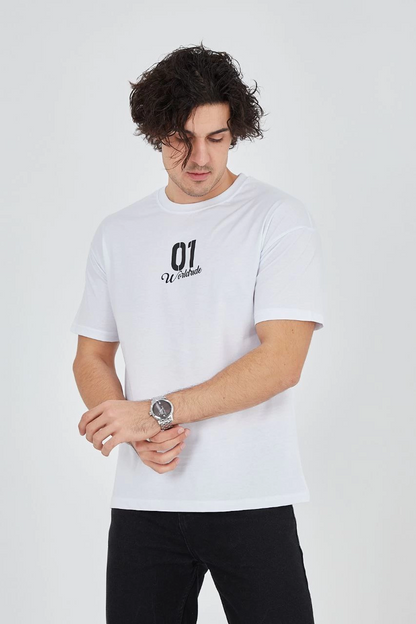 Bisiklet Yakalı Baskılı T-Shirt - Beyaz