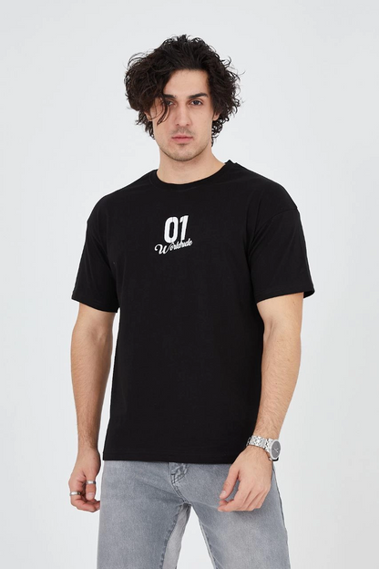 Bisiklet Yakalı Baskılı T-Shirt - Siyah