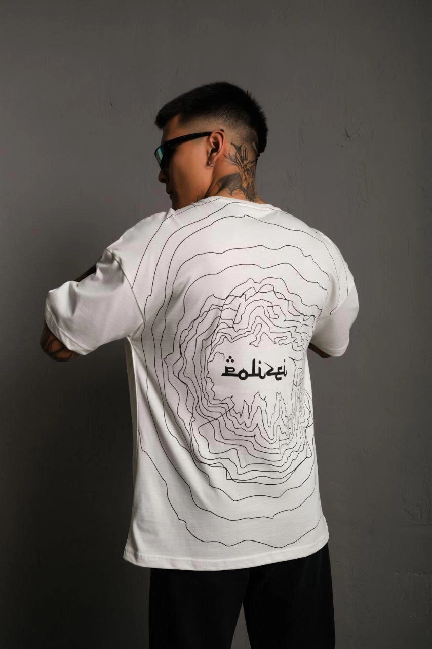 Bisiklet Yakalı Sırt Baskılı Oversize T-Shirt - Beyaz -