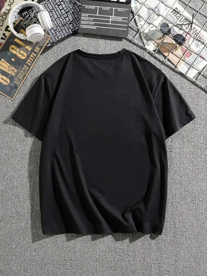 Dağ Grafikli Tişört, Yaz için Büyük Beden Rahat T-shirt - Siyah -