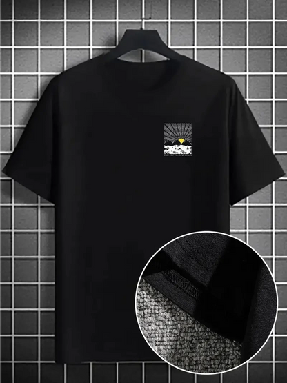 Dağ Grafikli Tişört, Yaz için Büyük Beden Rahat T-shirt - Siyah -