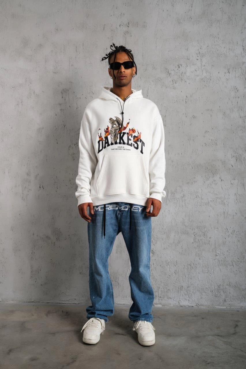 DANKES Baskılı Kapüşonlu Sweat - Beyaz -