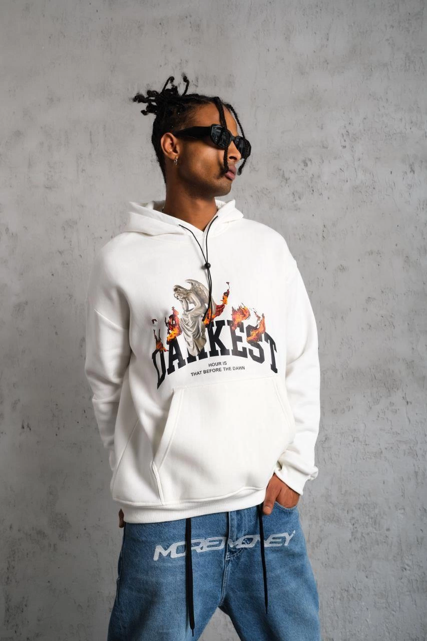 DANKES Baskılı Kapüşonlu Sweat - Beyaz -