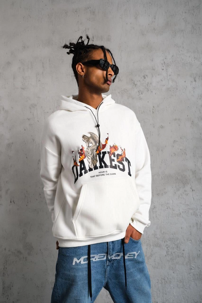 DANKES Baskılı Kapüşonlu Sweat - Beyaz -