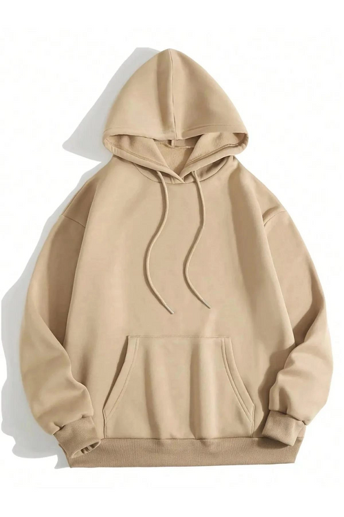 Düz Kapüşonlu Sweat - Bej -