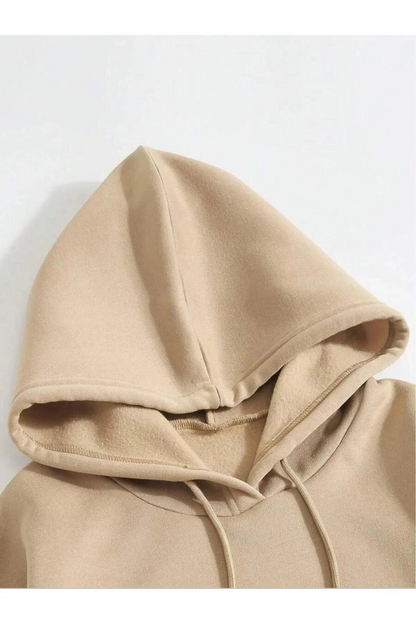 Düz Kapüşonlu Sweat - Bej -