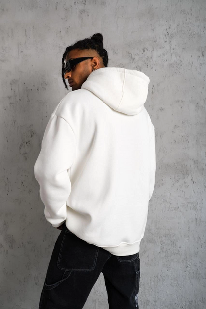 Düz Kapüşonlu Sweat - Beyaz -