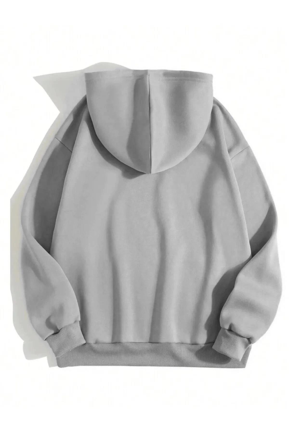 Düz Kapüşonlu Sweat - Boyalı Gri -