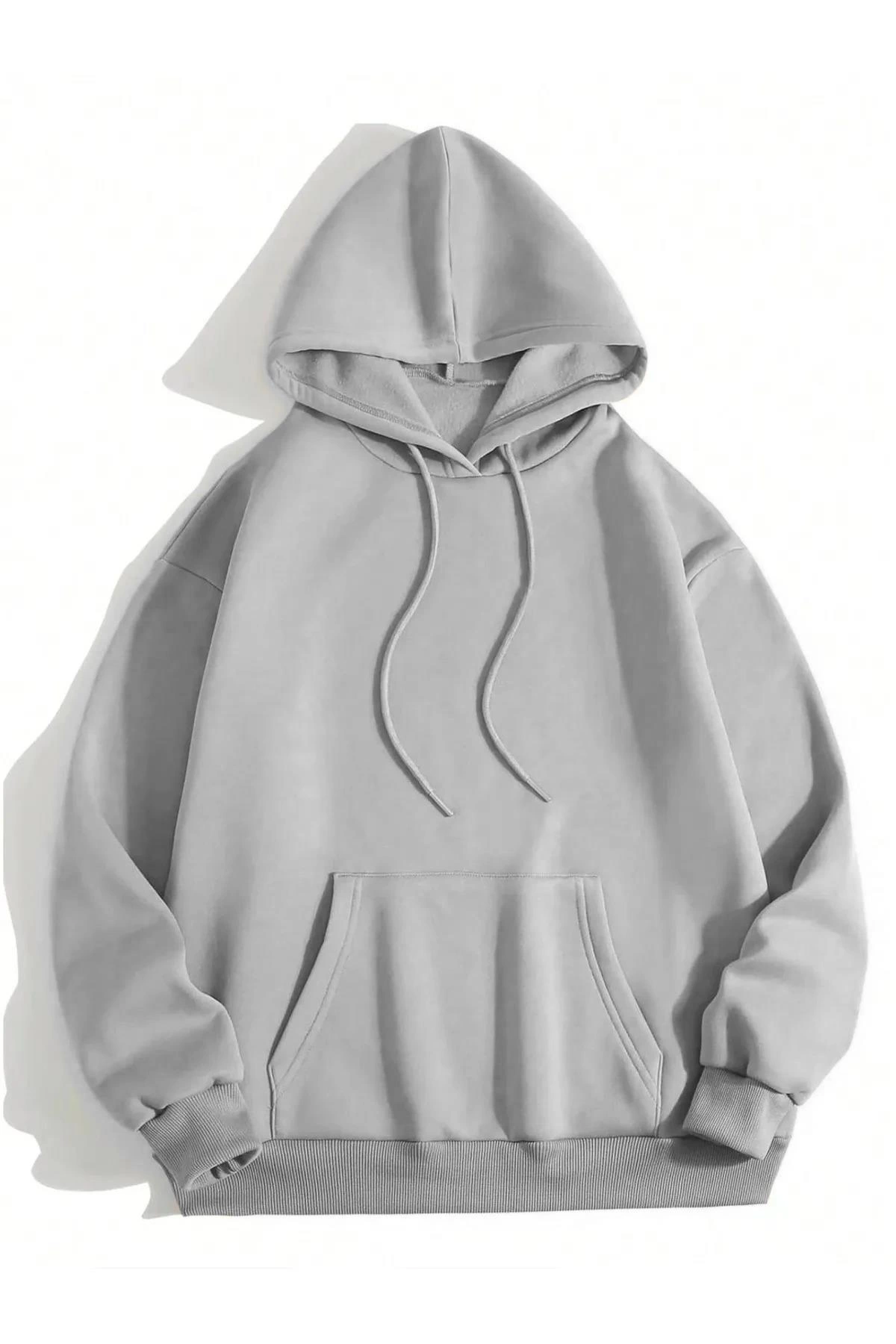 Düz Kapüşonlu Sweat - Boyalı Gri -