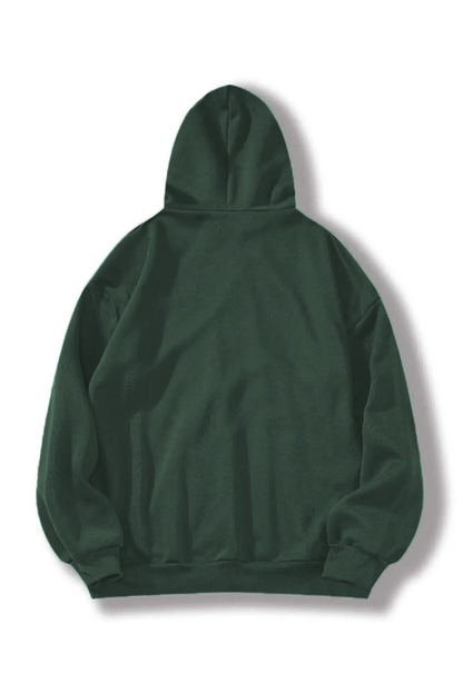 Düz Kapüşonlu Sweat - Koyu Yeşil