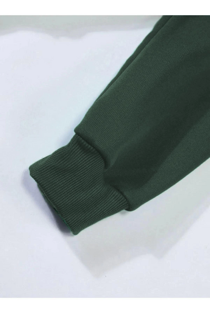 Düz Kapüşonlu Sweat - Koyu Yeşil