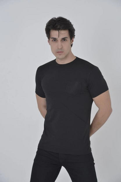 File Cepli Slim fit T-shirt - Siyah -