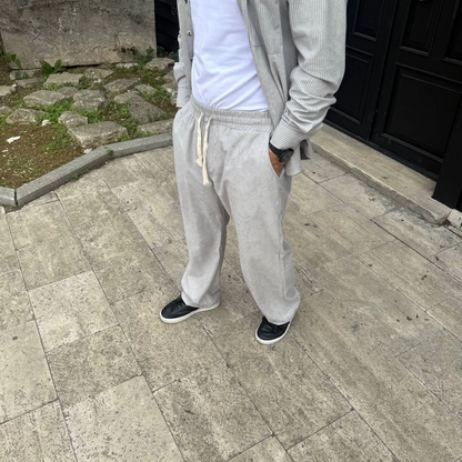 Fitilli Kadife Cepli Buggy Pantolon Oversize Rahat Kalıp - Gri
