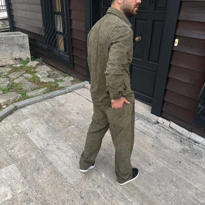 Fitilli Kadife Cepli Buggy Pantolon Oversize Rahat Kalıp - Haki