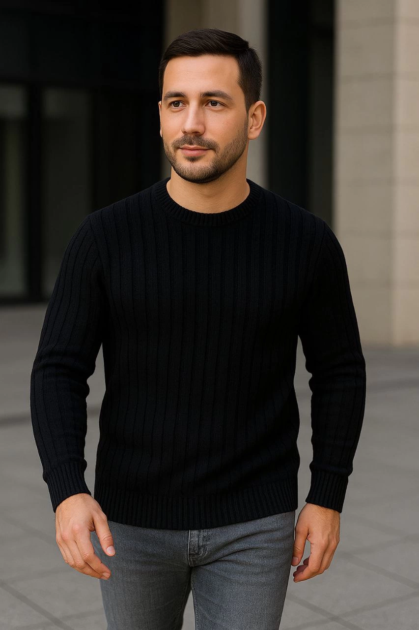 Fitilli Triko Kazak 3'lü Set Bej Gri Siyah Regular Fit Bisiklet Yaka Triko Seti Kazak Modeli