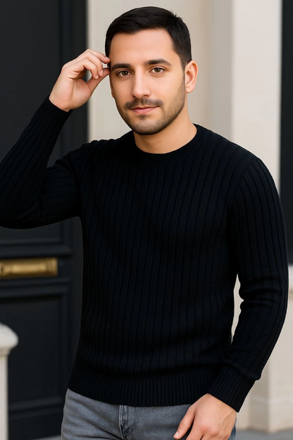 Fitilli Triko Kazak 3'lü Set Bej Gri Siyah Regular Fit Bisiklet Yaka Triko Seti Kazak Modeli