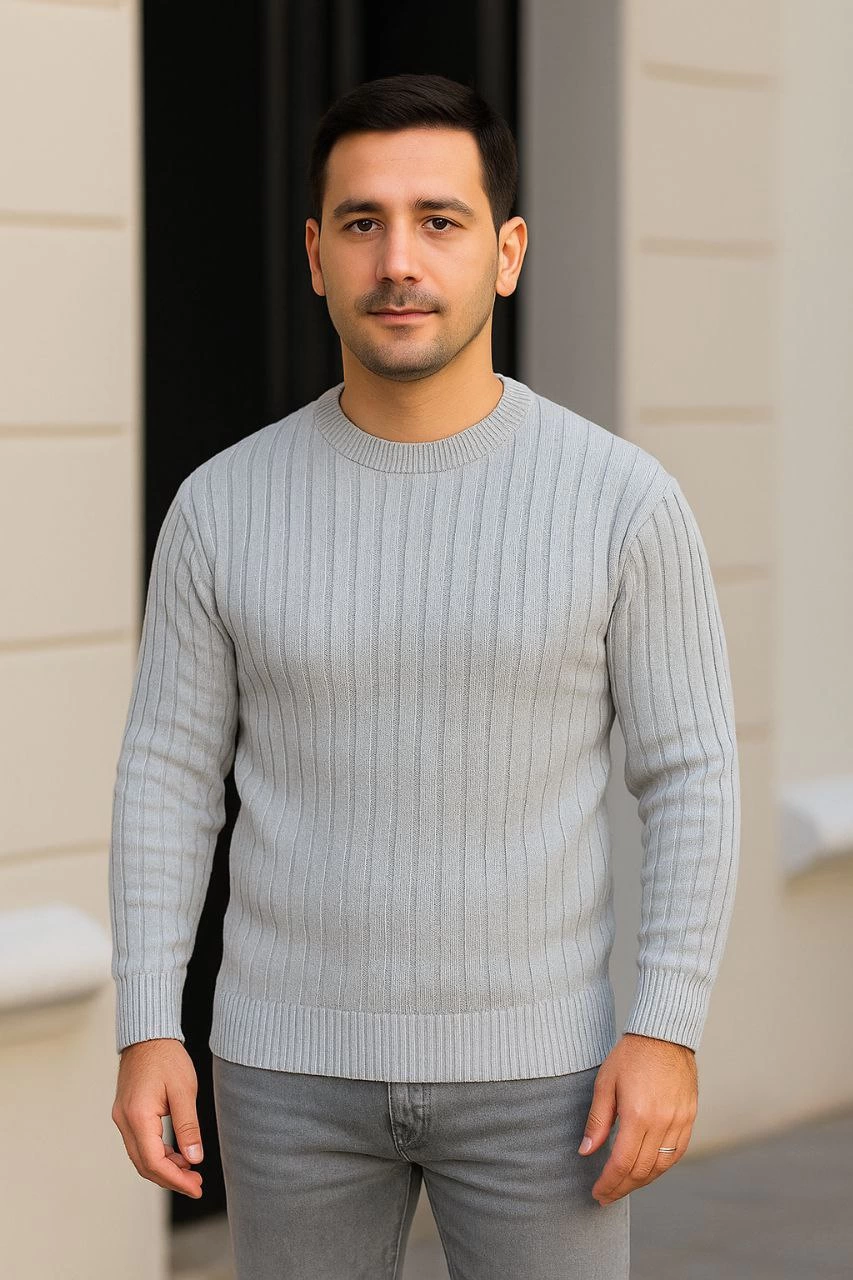 Fitilli Triko Kazak 4 lü Set - Beyaz, Bebek Mavisi, Gri, Siyah | Kalın Dokuma Pamuklu Regular Fit Bisiklet Yaka Uzun Kollu Kışlık ve Baharlık Rahat Triko Kombini