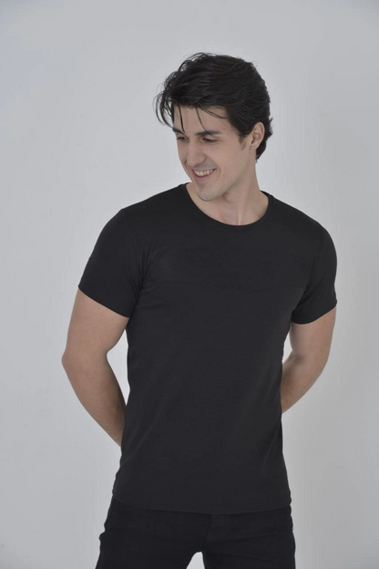 Gögüs Fileli Slim fit T-shirt - Siyah -