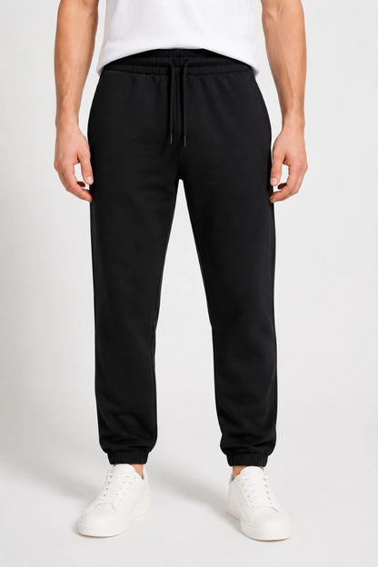Erkek İki İplik Beli Lastikli Bağcıklı Regular Fit Jogger Eşofman Altı - Siyah
