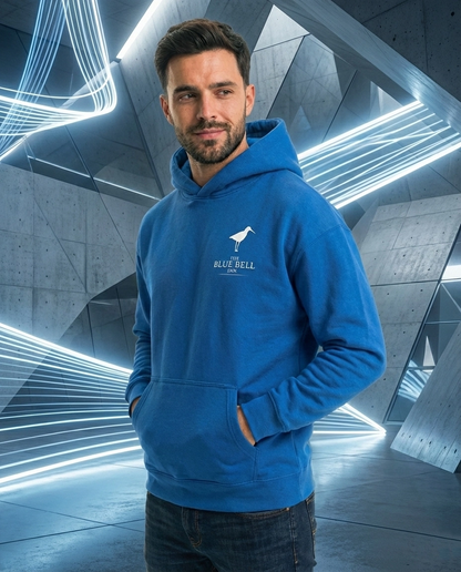 Kapüşonlu Double Oversize Hoodie - Üç İplik Pamuklu, Deniz ve Yelken Baskılı, Kanguru Cepli Premium Sweatshirt - Saks Mavi
