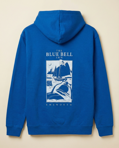 Kapüşonlu Double Oversize Hoodie - Üç İplik Pamuklu, Deniz ve Yelken Baskılı, Kanguru Cepli Premium Sweatshirt - Saks Mavi