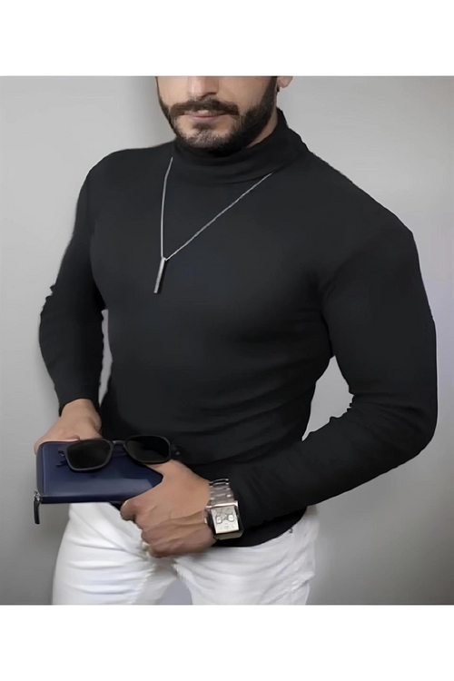 Kaşkorse Boğazlı Full Likralı Fitilli Body Kazak - Siyah