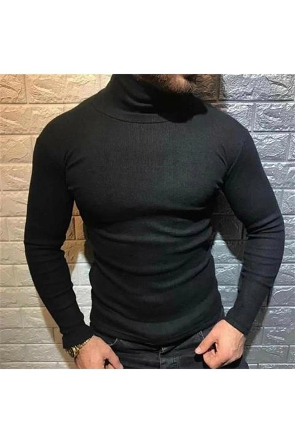 Kaşkorse Boğazlı Full Likralı Fitilli Body Kazak - Siyah