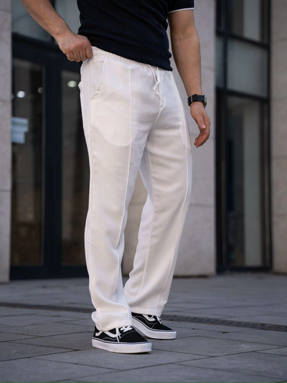 Keten Cepli Çıma Dikişli jogger Buggy Pantalon Rahat kalıp - Beyaz