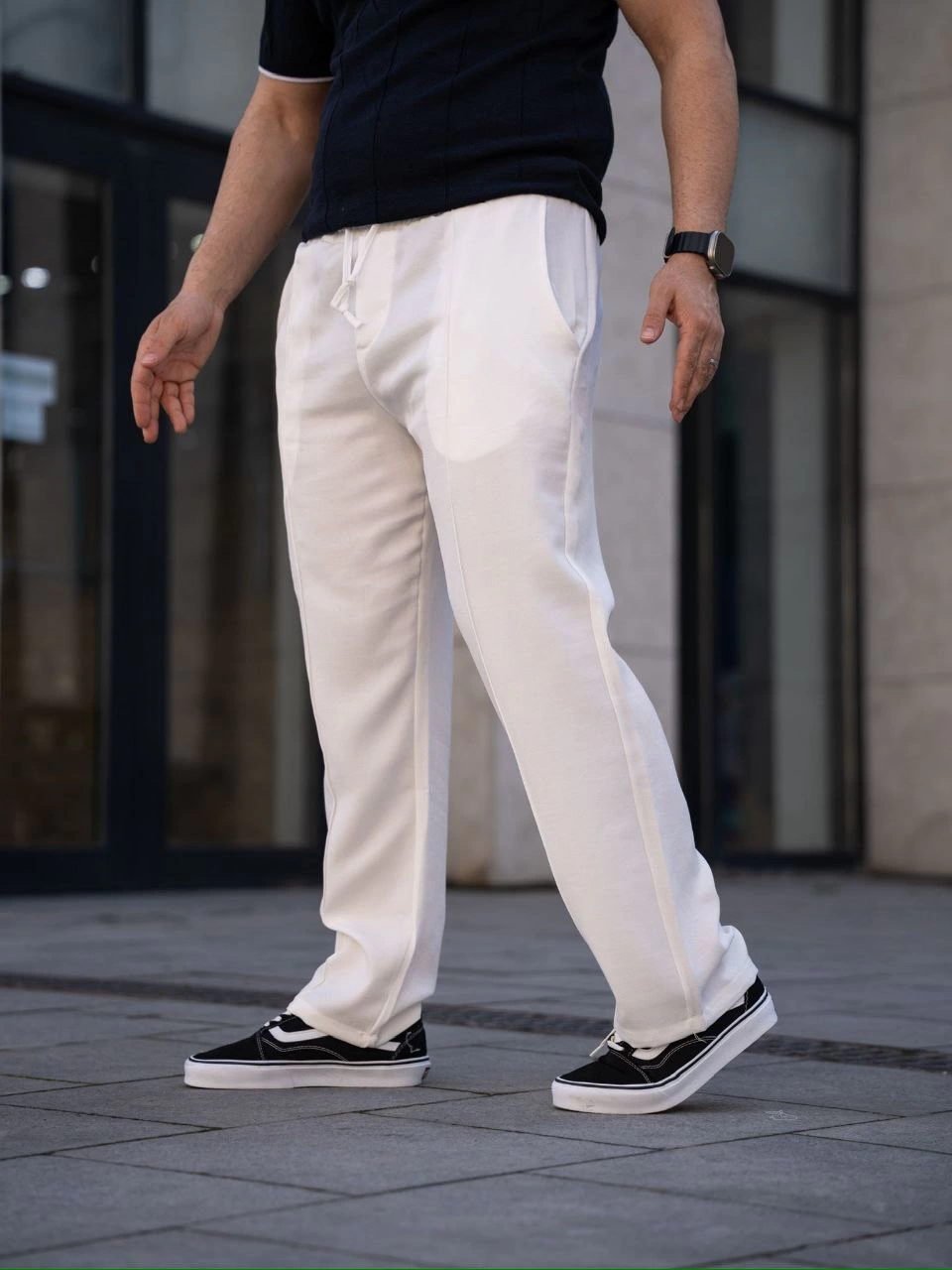 Keten Cepli Çıma Dikişli jogger Buggy Pantalon Rahat kalıp - Beyaz