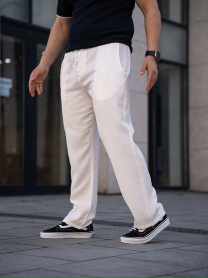 Keten Cepli Çıma Dikişli jogger Buggy Pantalon Rahat kalıp - Beyaz