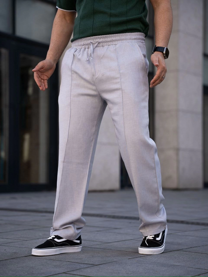 Keten Cepli Çıma Dikişli jogger Buggy Pantalon Rahat kalıp - Gri