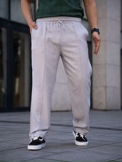 Keten Cepli Çıma Dikişli jogger Buggy Pantalon Rahat kalıp - Gri