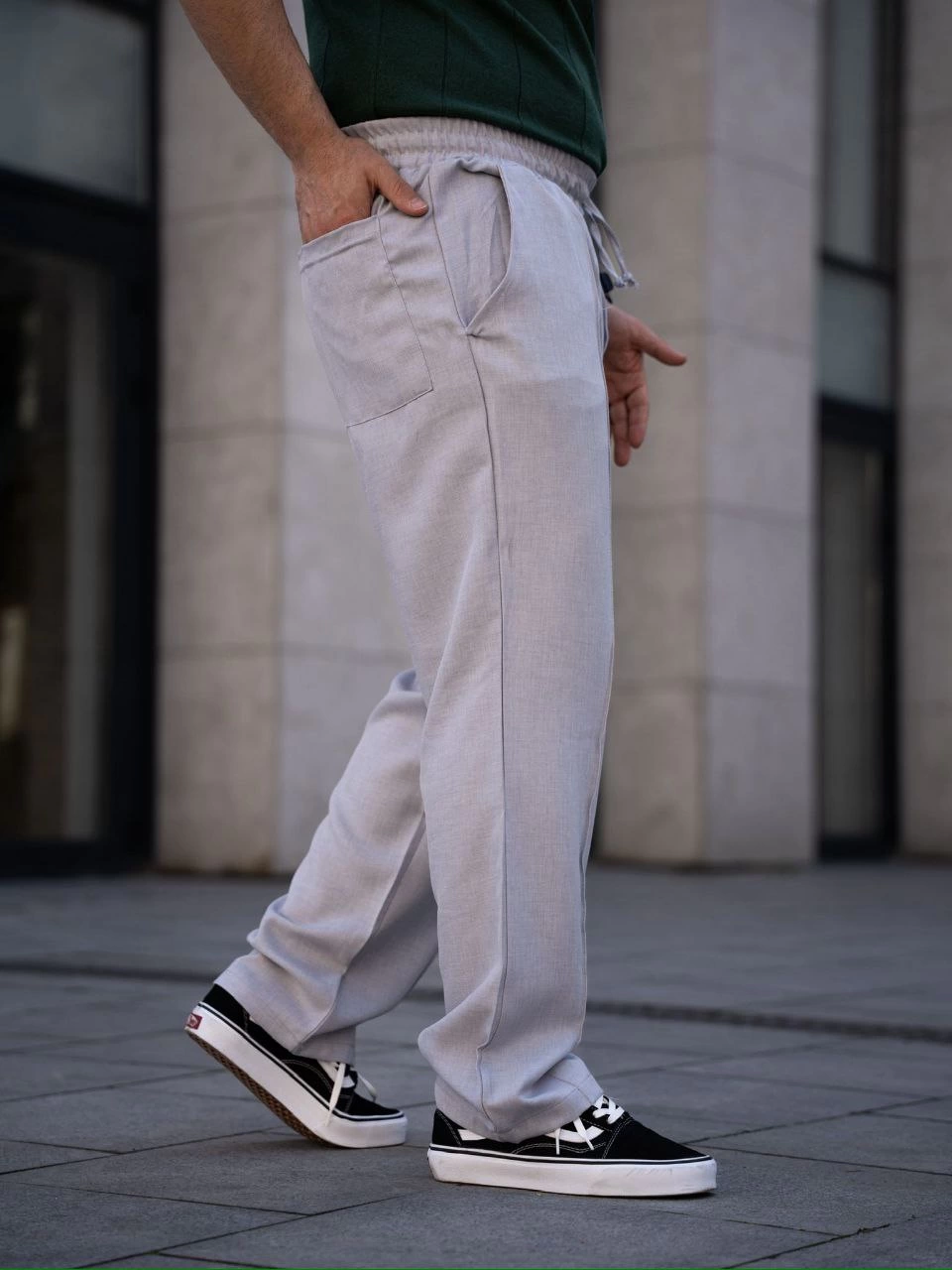 Keten Cepli Çıma Dikişli jogger Buggy Pantalon Rahat kalıp - Gri