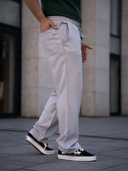 Keten Cepli Çıma Dikişli jogger Buggy Pantalon Rahat kalıp - Gri