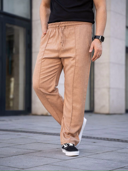 Keten Cepli Çıma Dikişli jogger Buggy Pantalon Rahat kalıp - Kahverengi