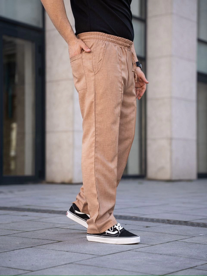 Keten Cepli Çıma Dikişli jogger Buggy Pantalon Rahat kalıp - Kahverengi