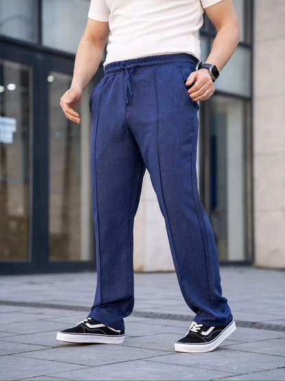 Keten Cepli Çıma Dikişli jogger Buggy Pantalon Rahat kalıp - Lacivert