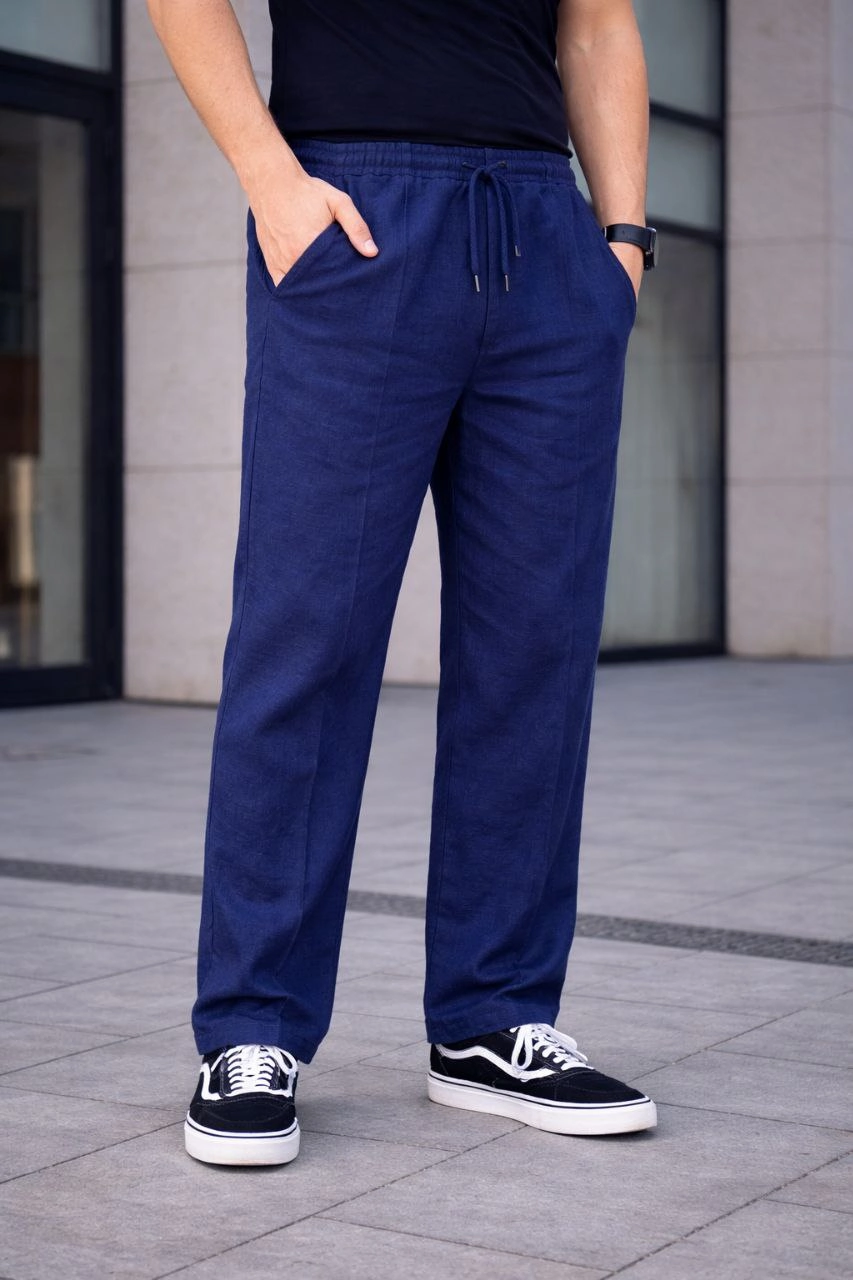 Erkek Keten Cepli Çıma Dikişli jogger Buggy Pantalon Rahat kalıp - Lacivert