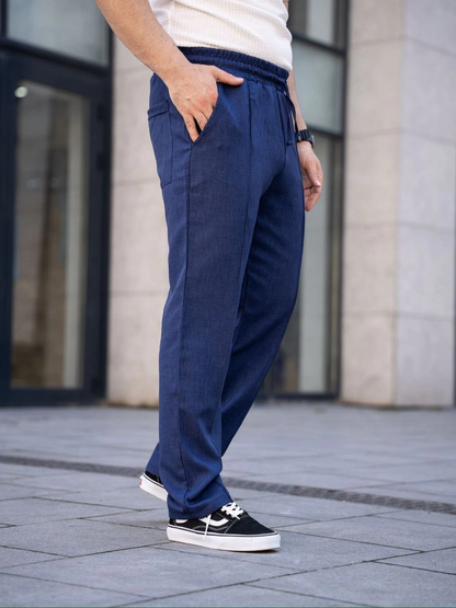 Keten Cepli Çıma Dikişli jogger Buggy Pantalon Rahat kalıp - Lacivert