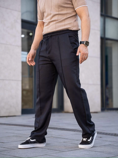 Keten Cepli Çıma Dikişli jogger Buggy Pantalon Rahat kalıp - Siyah
