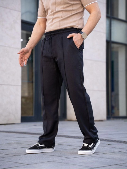 Keten Cepli Çıma Dikişli jogger Buggy Pantalon Rahat kalıp - Siyah