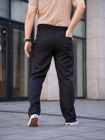 Keten Cepli Çıma Dikişli jogger Buggy Pantalon Rahat kalıp - Siyah